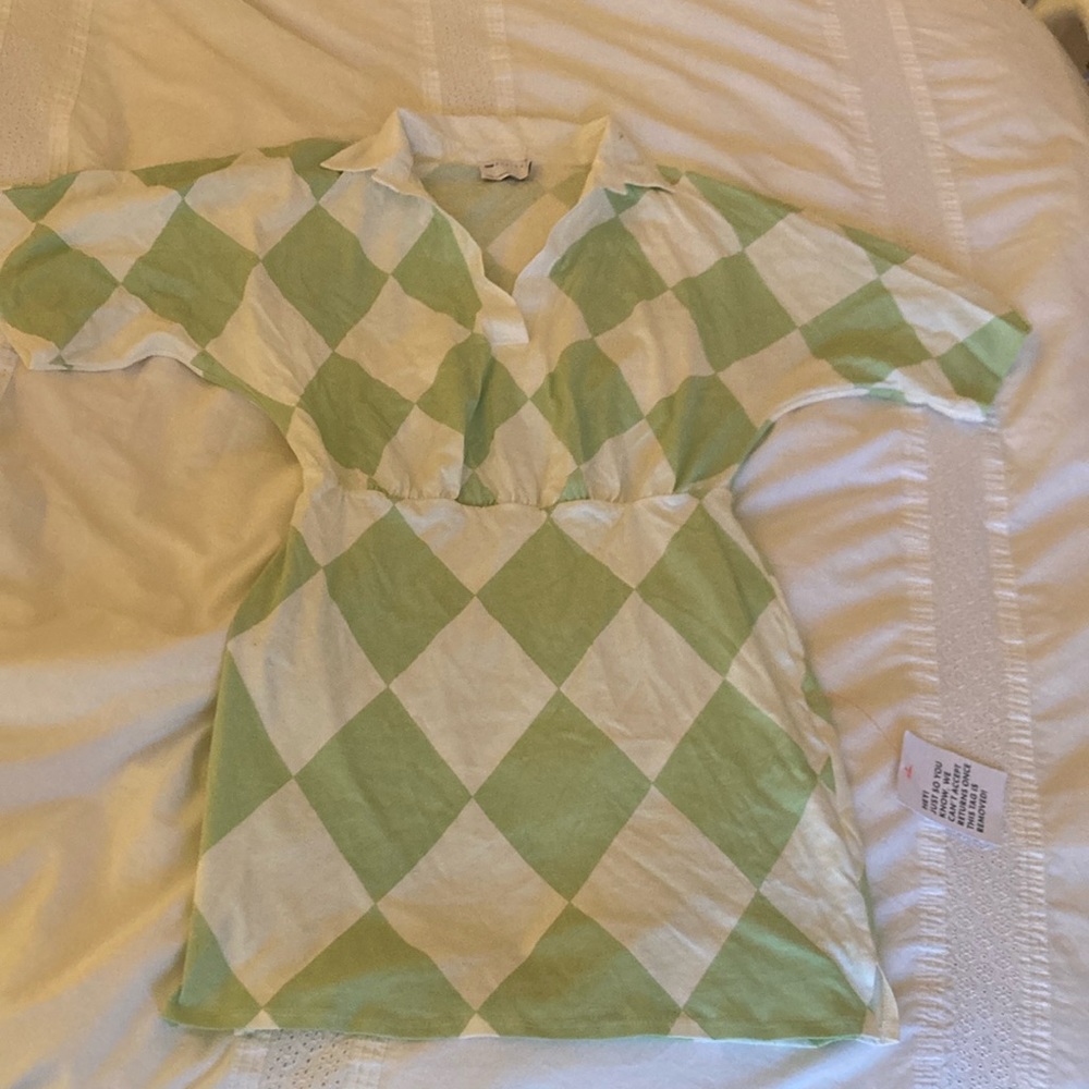 ASOS Green and White Argyle Dress with Collar